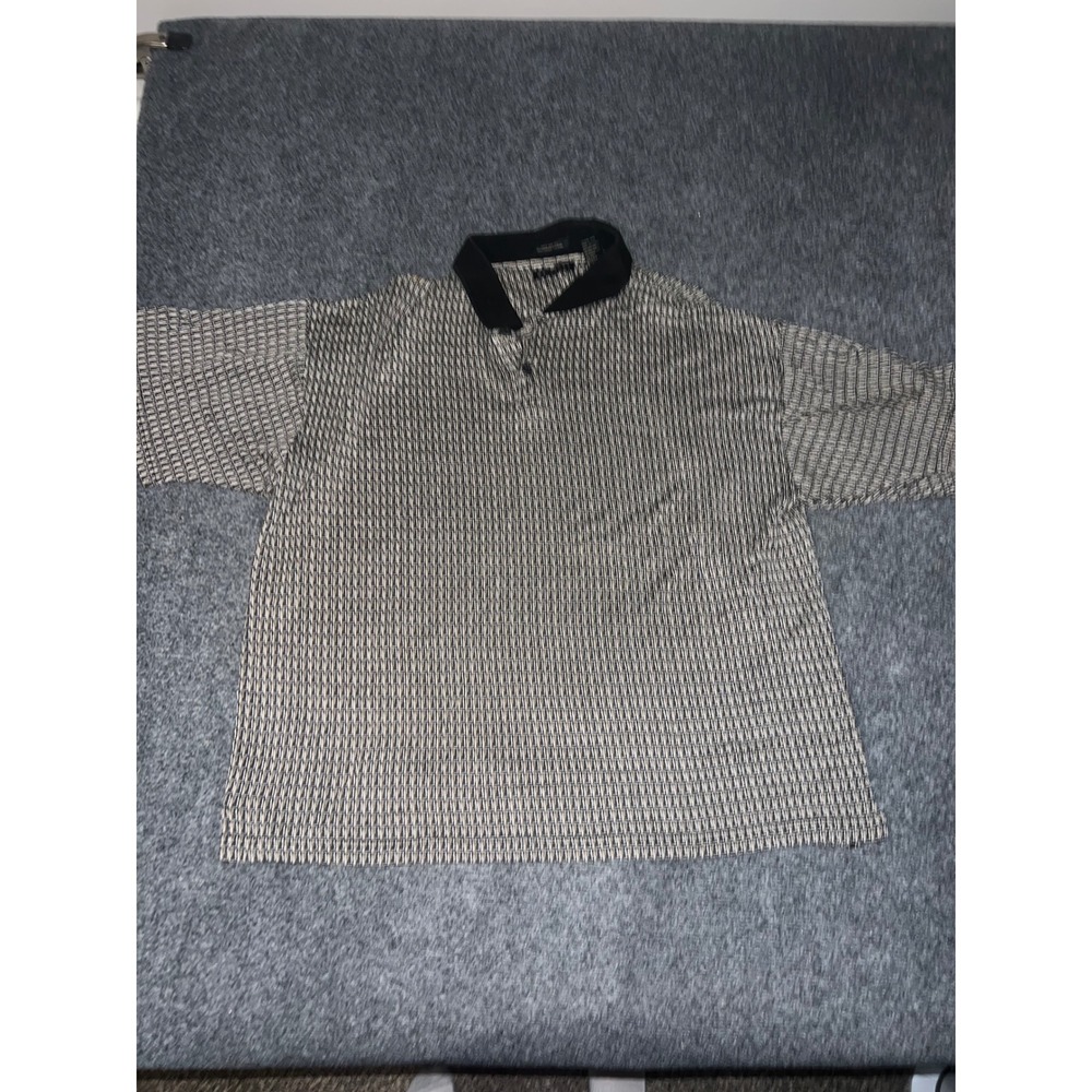 M.E. Sport Mens XL Mercerized Cotton Short Sleeve Polo Shirt Black Tan Pattern